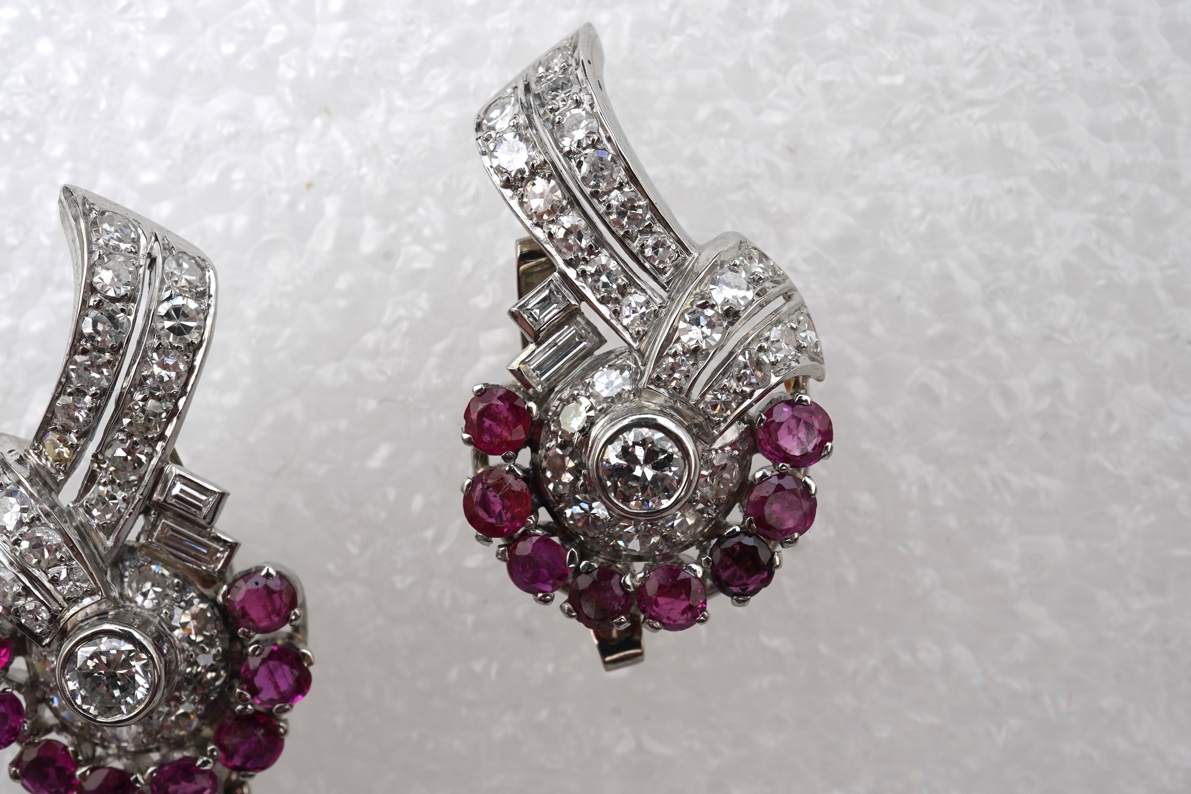 A pair of ruby and diamond earrings, mid 20th century